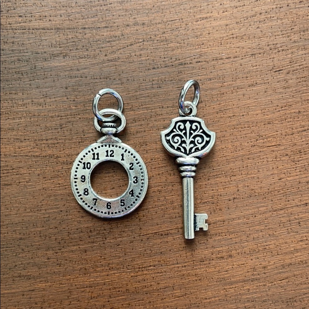 Silver Clock & Key Charms